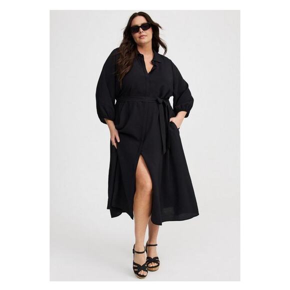 torrid Dresses & Skirts - Torrid Black Hammered Rayon Button Front Midi Shirt Dress Sz.4 NWT